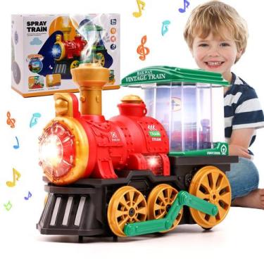 Imagem de Brinquedo elétrico de trem a vapor KidsMind com fumaça, luz e som