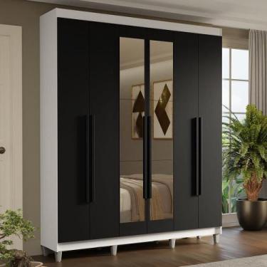 Imagem de Guarda-roupa Casal Com Pés 6 Portas Batentes Com Espelho Branco-preto-