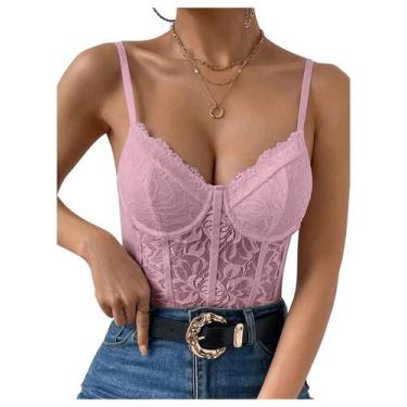 Imagem de Bodysuit Milumia, espartilho feminino de renda floral de malha transpa