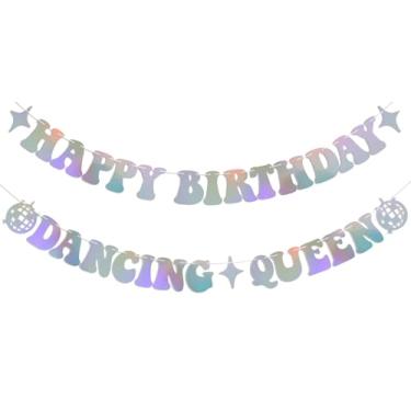Imagem de Happy Birthday Dancing Queen Banner Dancing Queen Decorações de festa de aniversário temáticas decorações de aniversário decoração de aniversário Mamma Mia decoração holográfica