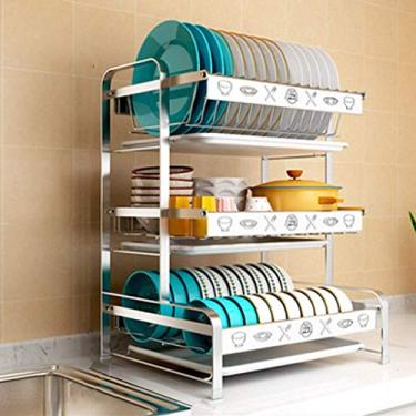 Imagem de Escorredor de louça, talheres, escorredor de pratos, ralo de aço inoxidável 304, prateleira de cozinha, casa, 3 camadas, suporte de armazenamento de talheres para lava-louças (cor: B)