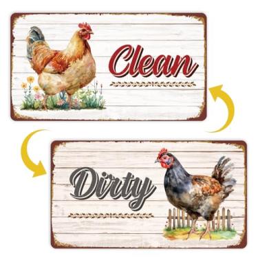 Imagem de Ímã para lava-louças Chicken Clean Dirty - cosmisun Vintage Rooster Clean Dirty Sign Magnet para lava-louças, casa de fazenda, frango, reversível, máquina de lavar louça, sinal magnético indicador de