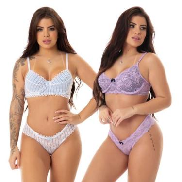 Imagem de Kit 3 Conjuntos Sutiã e Calcinha Renda Sem Bojo Feminino Sexy Lingerie