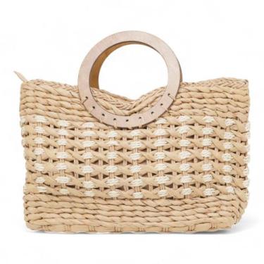 Imagem de Bolsa Madame Marie Grande Palha Alça Madeira, Caramelo, UN