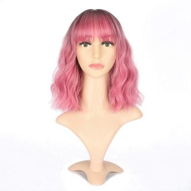 Imagem de Peruca VCKOVCKO Ombre Natural Wavy Bob com Air Bangs 12"