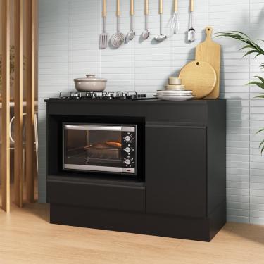Imagem de Balcão Cozinha Para Cooktop E Forno 105cm 1 Porta 1 Gaveta Com Rodapé Veneza Multimóveis Mp2295 - Preto