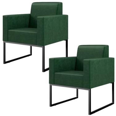 Imagem de Kit 02 Poltronas Decorativas Sala Base fixa Metal Helô L02 Facto Verde Musgo - Lyam Decor