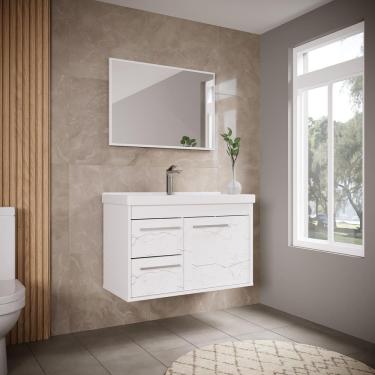 Imagem de Kit Gabinete Banheiro Em Mdf Espelheira - Potenza Branco