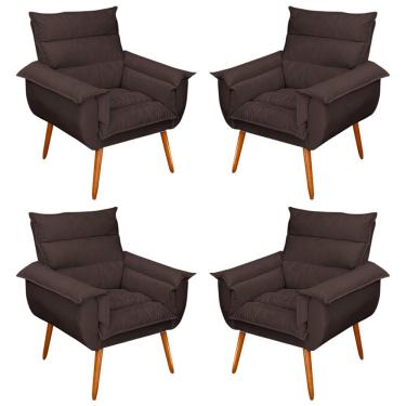 Imagem de Kit 04 Poltronas Decorativas Modernas Sala e Recepção Monza Pés Palito Veludo Marrom - Desk Design
