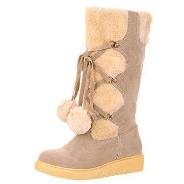 Imagem de Bigfanshu Bota de neve feminina para meninos e meninas, sapatos rasos quentes de inverno, Bege, 10-10.5