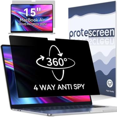 Imagem de Tela de privacidade de 360° para MacBook Air de 15 polegadas (2023-2025, M2 M3 M4) - A2941 A3114 A3241, 4 vias, privacidade, antirreflexo, filtro de luz azul, protetor de laptop antiespionagem para