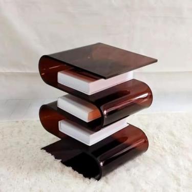 Imagem de Mesa Lateral De Acrílico, Porta-revistas, Porta-revistas De Acrílico Transparente, Mesa Lateral De Personalidade Acrílica, Organizador De Estante De 4 Camadas Para Sala De Es, Brown