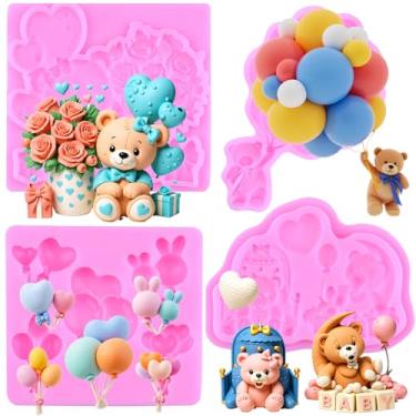 Imagem de MIYAHOUSE Molde de silicone para fondant de balão para decoração de bolos, topo de cupcake, pasta de goma de chocolate, argila de polímero, conjunto de 4