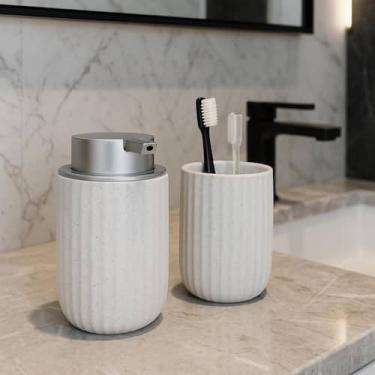 Imagem de Kit Banheiro Lavabo 2 peças em Cerâmica Luxo Graniliti Branco 300ml - 