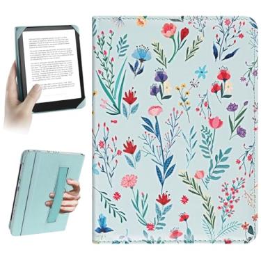 Imagem de HoYiXi Capa universal para e-readers Kindle de 6,8 polegadas, 7 polegadas compatível com Paperwhite / Kobo/BOOX T68 / iReader Oceano, 6,8-7" eReaders capa protetora Faixa elástica, Flores azuis