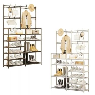 Imagem de Sapateira Cabideiro Duplo Arara 4 5 e 6 Andares Prateleiras E Suportes Multiuso Organizador Armario(6 Andar Duplo(SPXMJ-6)-Branco)