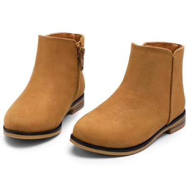 Imagem de Fupoia Botas infantis para meninas, botas de cano baixo, de camurça e salto baixo com zíper lateral, Camurça marrom, 13 Little Kid