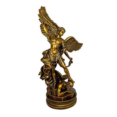 Imagem de Imagem São Miguel Arcanjo 40cm Mármore Escultura Anjo Grego Católico Guerreiro Dourado Bronze Marmore maciço Resina Grande Para área externa