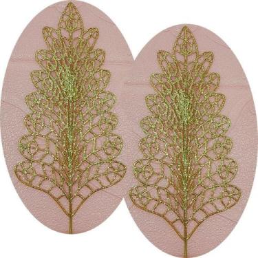 Imagem de Folhas Flores árvore Natal Gliter Dourado De 40cm Kit 12pçs - Gici Dec