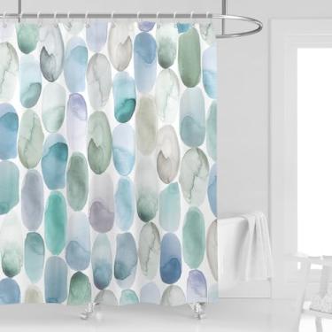 Imagem de Kikiry Cortina de chuveiro azul-petróleo 152 cm L x 182 cm C Aquarela única arte bonita abstrata moderna boho estética mulher menina menina turquesa ciccano Aqua banheiro tecido poliéster pacote com