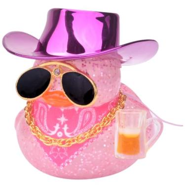 Imagem de MuMyer Decoração de painel de carro de pato de borracha colorida, ornamentos de patos de carro com mini chapéu de caubói colar de óculos de sol