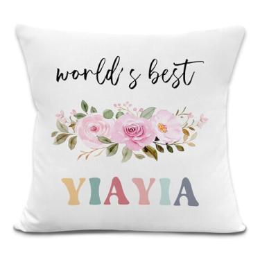 Imagem de laveliabel World's Best Yiayia Capas de almofada 45,7 x 45,7 cm, para vovó, presentes Yiayia, capas de almofada decorativas, capa de almofada de presente para avó para decoração de sofá de casa e