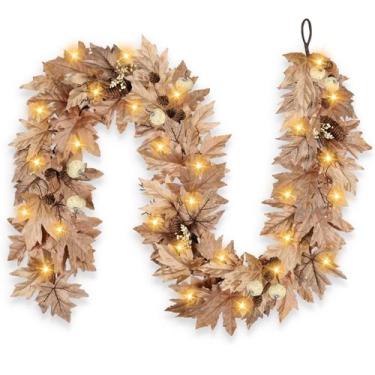 Imagem de Fall Garland LZNPA 1,8 m com temporizador de luzes Autumn Leaves Berri