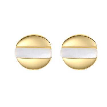 Imagem de Efashion Brincos femininos de prata esterlina 925 banhados a ouro 14K requintados naturais de concha mãe, Small, Ouro amarelo, Pérola