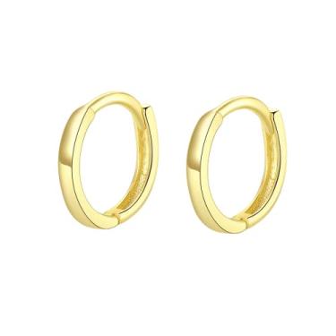 Imagem de Efashion Brincos de argola para meninas banhados a ouro 14 quilates prata esterlina 925 com costura simples, Small, Ouro amarelo, Sem Pedra Preciosa