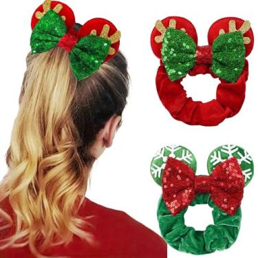 Imagem de Pacote com 2 elásticos de orelhas de rato elásticos elásticos elásticos para rabos de cavalo para crianças, mulheres, meninas, Natal