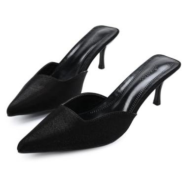 Imagem de Sandálias femininas de salto alto fechado bico fino salto agulha sem cadarço confortável casual sapatos sapatos, Preto, 35