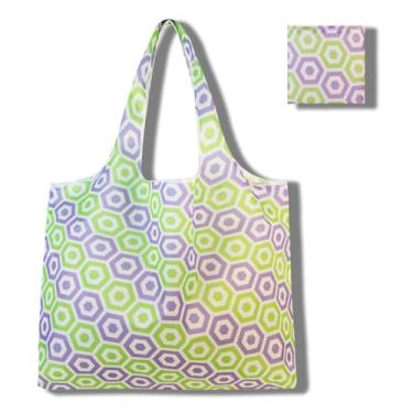 Imagem de Sacolas de compras reutilizáveis para mulheres, sacolas de compras de poliéster dobráveis extragrandes resistentes laváveis na máquina reutilizáveis para armazenamento de viagem, uso diário, estampa