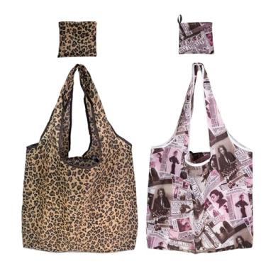 Imagem de 2 sacolas de compras grandes reutilizáveis, laváveis na máquina. Podem ser dobradas e colocadas nos bolsos., Metálico 2, 2PCS