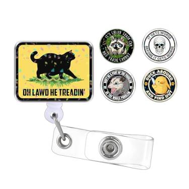 Imagem de (Conjunto de 5 designs) Carretel de crachá de esqueleto de guaxinim de pato, porta-crachás retráteis sarcásticos, suporte de crachá de identificação de acrílico, cordão de crachá de animal engraçado