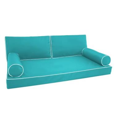 Imagem de FSJITF Capa de almofada para cama de solteiro para uso externo, varanda, cadeira giratória, colchão, tecido impermeável, resistente ao desbotamento, apenas capa (azul-petróleo, conjunto de 5 peças)