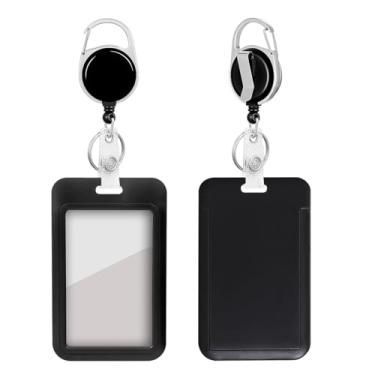 Imagem de Porta-crachá resistente com carretel retrátil, porta-cartão de identificação com clipe de crachá para enfermeira, professor, estudante, escritório, mulheres, homens, presentes, preto