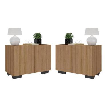 Imagem de Kit 2 Mesas De Cabeceira 2 Portas E Pés Mp4139 Rustic preto - MULTIMOV