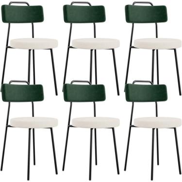 Imagem de Kit 06 Cadeiras Decorativa Estofada Sala De Jantar Barcelona L02 Facto Verde Musgo Linho Cru - Lyam