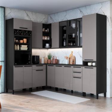 Imagem de Cozinha Modulada Completa Fidelitá Mônaco 8 Peças 449cm 15 Portas 3 Gavetas Com Tampo Chumbo/titânio