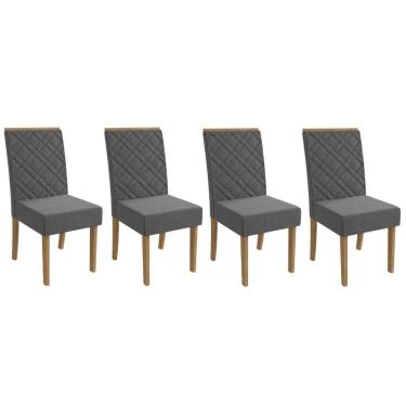 Imagem de Cadeira De Cozinha 2cad149fr Kit 4 Un Freijó Linho Cinza A056