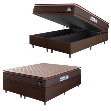 Imagem de Cama Box Baú Casal Queen Colchão Espuma D33 Pillow Top Millenium Suede Marrom Hellen