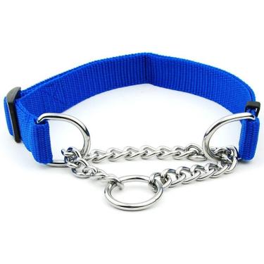 Imagem de Coleira Guia Nylon 2.5cm Elo Torcido Corrente Aço Caes Cachorro Grande Porte Enforcador Ajustavel