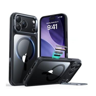 Imagem de Capa para iPhone 17 Pro, Halolock Classic Hybrid Clear Black com Suporte Integrado Stash Stand, Compatível com M4g-S4fe e Proteção Reforçada. Design Premium com Botão de Controle de Câmera
