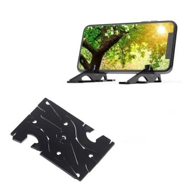 Imagem de Suporte para Celular Portátil, Cartão de Crédito Dobrável, Preto, 8x5x2 cm, Visualização Horizontal e Vertical, Compatível com Smartphones