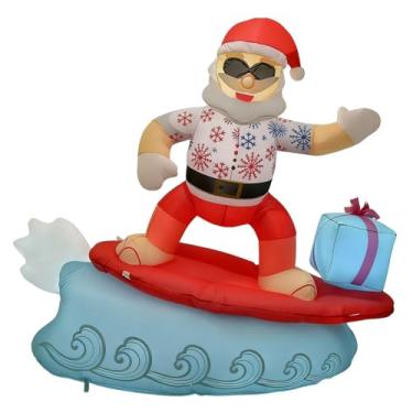 Imagem de Vaveren Infláveis ​​de Natal Surfando Papai Noel com Sacola de Presente Grande Festa de Inverno Teto Pátio Criativo Novidade Foto Adereços Decoração de Jardim