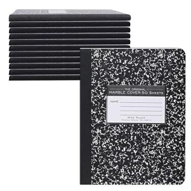 Imagem de Roaring Spring Cadernos de composição, pacote com 12, 24,8 x 19,7 cm, pautado largo, 50 folhas, papel branco de 6,8 kg, orgulhosamente feito nos EUA, capas de mármore preto para quadro rígido