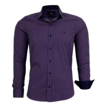 Imagem de Camisa Mini Xadrez Amil Masculina Slim Manga Longa Algodão Fio 50 Ref 