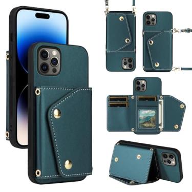 Imagem de Dibosom Capa carteira de luxo para iPhone 11 Pro Max 6,5 com 5 compartimentos para cartão fina e alça de ombro, suporte para cartão de crédito de couro PU para iPhone11 11pro Promax i XI Plus verde