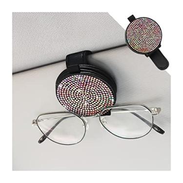 Imagem de Blilo Suporte de óculos de sol brilhante para viseira de sol de carro, suporte de óculos de strass de cristal, suporte magnético de couro para óculos com clipe de cartão de bilhete interior acessórios automotivos para mulheres e meninas (multicolorido)