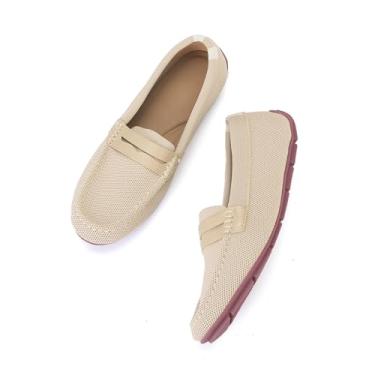 Imagem de Touchmosees Mocassins femininos casuais elegantes para trabalho e trabalho, confortável, leve, sem cadarço, tênis de caminhada macio, Bege, 40
